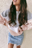 Casual Color Lump Patchwork Contrast O Neck Tops