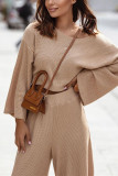 Fashion Sexy Solid Basic Off the Shoulder Long Sleeve Two Pieces
