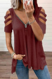 Fashion Casual Solid Split Joint V Neck T-Shirts