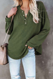 Casual Solid Buckle O Neck Tops