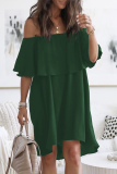Fashion Elegant Solid Split Joint Flounce Off the Shoulder A Line Dresses