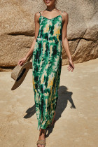 Fashion Street Print Slit Spaghetti Strap Straight Dresses