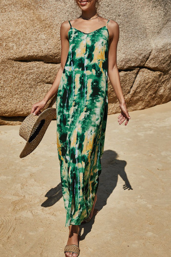 Fashion Street Print Slit Spaghetti Strap Straight Dresses