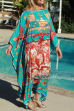 Fashion Vintage Print Split Joint O Neck Printed Dresses