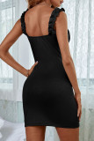 Fashion Street Solid Split Joint Spaghetti Strap Wrapped Skirt Dresses