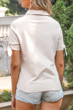 Elegant Solid Buttons Knotted V Neck Tops