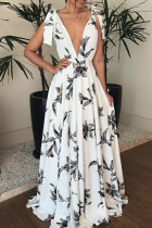 Fashion Bohemian Print Backless V Neck A Line Dresses