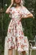 Elegant Floral Frenulum Fold O Neck A Line Dresses