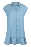Fashion Casual Solid Patchwork Turndown Collar A Line Dresses(4 Colors)
