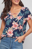 Fashion Casual Print Split Joint V Neck Tops