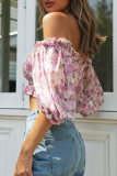 Fashion Elegant Floral Stringy Selvedge Off the Shoulder Tops