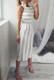 Fashion Casual Striped Split Joint O Neck Straight Jumpsuits