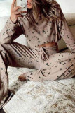 Fashion Living Print Split Joint O Neck Long Sleeve Two Pieces
