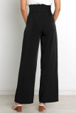 Work Simplicity Solid With Belt Loose High Waist Straight Solid Color Bottoms