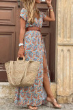 Fashion Elegant Print V Neck Princess Dresses