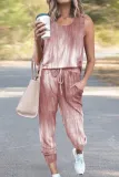 Casual Street Gradual Change Floral Draw String Pocket O Neck Sleeveless Two Pieces