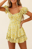 Fashion Street Print Patchwork Off the Shoulder Loose Rompers