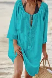 Fashion Vacation Solid Frenulum Swimwears Cover Up
