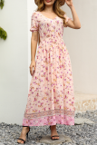 Fashion Elegant Floral Split Joint Buckle V Neck A Line Dresses