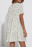 Elegant Floral Split Joint Flounce O Neck A Line Dresses