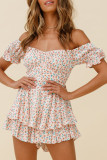 Fashion Street Print Patchwork Off the Shoulder Loose Rompers