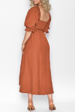 Street Solid Patchwork Square Collar Waist Skirt Dresses