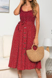 Casual Print Polka Dot Bandage Patchwork Spaghetti Strap A Line Dresses