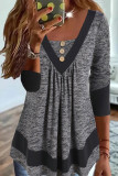 Casual Solid Contrast U Neck Tops