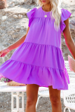 Casual Solid Patchwork V Neck Cake Skirt Dresses