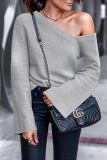 Fashion Casual Solid Patchwork Asymmetrical Oblique Collar Tops