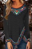 Fashion Casual Print Patchwork O Neck Tops