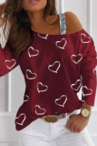 Casual Print Patchwork Oblique Collar Tops(4 Colors)