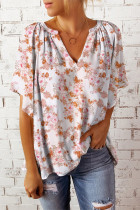 Sweet Elegant Floral Patchwork V Neck T-Shirts