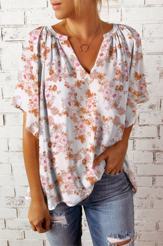 Sweet Elegant Floral Patchwork V Neck T-Shirts