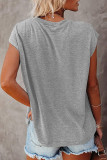 Fashion Street Solid Split Joint O Neck T-Shirts