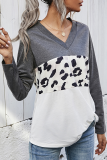 Casual Leopard Split Joint V Neck Tops
