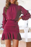 Fashion Street Dot Flounce O Neck Long Sleeve Two Pieces