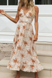 Fashion Sexy Print Split Joint V Neck Waist Skirt Dresses