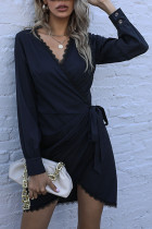 Fashion Street Solid Split Joint V Neck Irregular Dresses