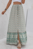 Elegant Floral Buttons Slit Regular High Waist Type A Full Print Bottoms