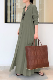 Casual Solid Pocket Buckle Turndown Collar Shirt Dress Dresses