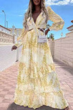 Fashion Street Print Hollowed Out V Neck A Line Dresses