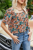 Fashion Casual Print Split Joint Square Collar T-Shirts