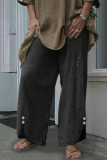 Casual Solid Patchwork Buttons Straight Wide Leg Solid Color Bottoms