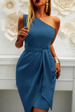 Fashion British Style Solid Split Joint One Shoulder Irregular Dresses
