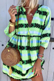 Fashion Street Print Patchwork V Neck Pleated Dresses
