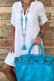 Casual Print Split Joint V Neck A Line Dresses