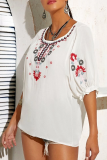 Casual Embroidery Split Joint O Neck T-Shirts