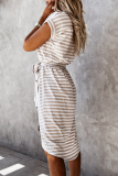 Casual Striped Frenulum O Neck Irregular Dress Dresses