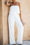 Fashion Street Solid Patchwork Strapless Loose Jumpsuits
